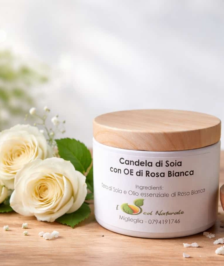 Candela di Soia con OE Rosa Bianca